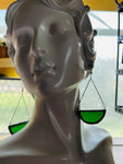 Iridescent Forest Green Stained Glass Semicircle Earrings
