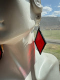 2” Vermilion Ripple Rhombus Stained Glass Earrings