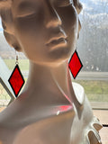 2” Vermilion Ripple Rhombus Stained Glass Earrings