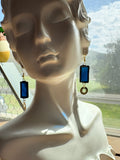 Starry Night Deep Blue 1” Rectangle Stained Glass Earrings