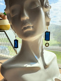 Starry Night Deep Blue 1” Rectangle Stained Glass Earrings