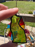 3” Upcycled Stained Glass Green Cat