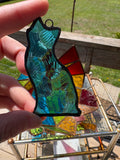 3” Upcycled Stained Glass Blue Cat