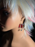 1” Upcycled Red Rectangle Earrings with Crossbones