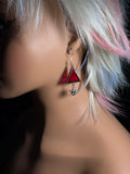 1” Upcycled Red Triangle Earrings with Crossbones