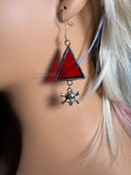1” Upcycled Red Triangle Earrings with Crossbones
