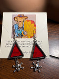 1” Upcycled Red Triangle Earrings with Crossbones