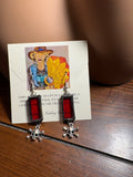1” Upcycled Red Rectangle Earrings with Crossbones