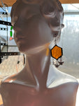 1” Amber  Hexagon Bee Earrings
