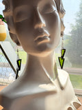 3” Olive Stained Glass Chain Drop Earrings