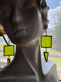 Wispy Chartreuse Geometric Combo Stained Glass Earrings