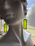Wispy Chartreuse 1.5” Rectangle Stained Glass Earrings