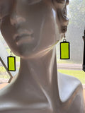 Wispy Chartreuse 1” Rectangle Stained Glass Earrings