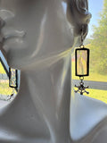 1” Iridescent Clear Rectangle Earrings with Crossbones
