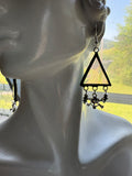 1” Iridescent Clear Triangle Earrings with Crossbones