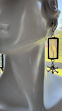 1” Iridescent Clear Rectangle Earrings with Crossbones