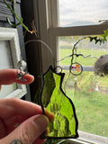 3” Upcycled Stained Glass Green Cat