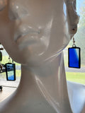 1” Rectangle Cobalt Swirl Stained Glass Earrings