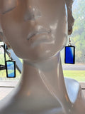 1” Rectangle Cobalt Swirl Stained Glass Earrings