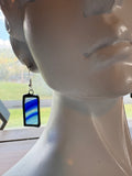 1” Rectangle Cobalt Swirl Stained Glass Earrings