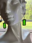 1” Green Florentine Rectangle Stained Glass Earrings