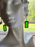 1” Green Florentine Rectangle Stained Glass Earrings