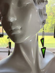 3” Green Florentine Chain Drop Stained Glass Earrings