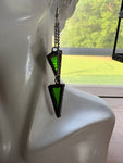 3” Green Florentine Chain Drop Stained Glass Earrings