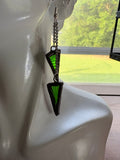 3” Green Florentine Chain Drop Stained Glass Earrings