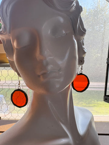 1.25” Orange Circle  Stained Glass Earrings