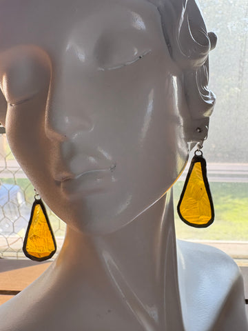 1.5” Dew Drop Upcycled Textured Amber  Earrings