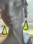 1” Thick Rectangle Upcycled Lime Green Stained Glass Earrings