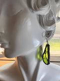 1” Thick Rectangle Upcycled Lime Green Stained Glass Earrings