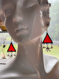 Vermilion Ripple Stained Glass Earrings with Crossbone Skulls