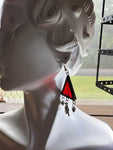 Vermilion Ripple Stained Glass Earrings with Crossbone Skulls