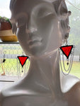 Vermilion Ripple Stained Glass Earrings with Chains