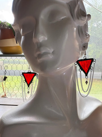Vermilion Ripple Stained Glass Earrings with Chains