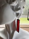 2” Vermilion Ripple Rectangle Stained Glass Earrings