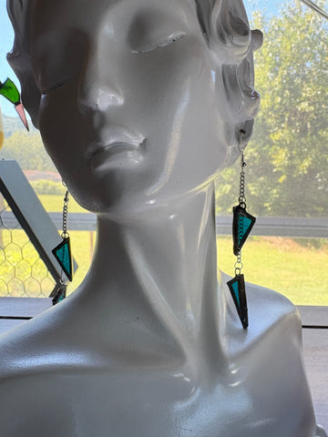 3” Teal Chain Drop Glass Earrings