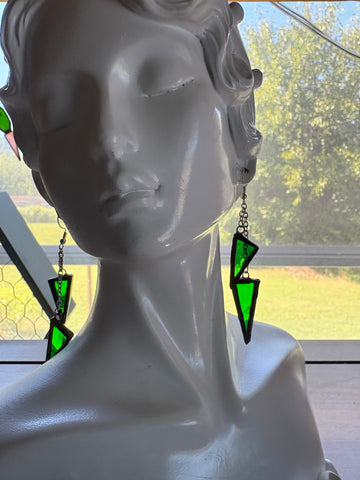 Upcycled Green Waterglass 3” Chaindrop Earrings