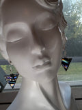 Black Oil Slick Wripple Stained Glass 1” Triangle  Earrings