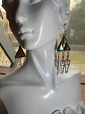 Skeleton 1” Triangle Iridescent Fuchsia Wripple Stained Glass Earrings