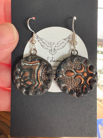 1” Circle Orange Van Gogh Stained Glass Earrings