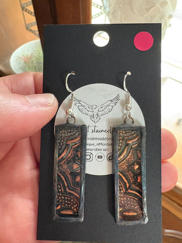 1.5” Rectangle Orange Van Gogh Stained Glass Earrings
