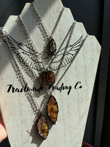 Upcycled Amber Stained Glass  Necklace