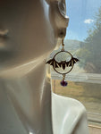 Brass Bats with Purple Glass Bead Earrings