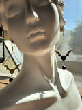 Brass Bats with Black Glass Bead Earrings