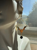 Brass Bats with Black Glass Bead Earrings