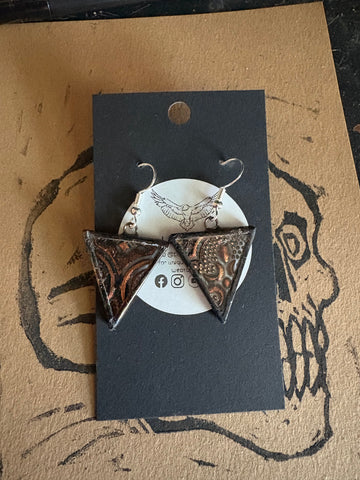 1” Triangle Orange Van Gogh Stained Glass Earrings