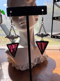 Magenta Ripple Texture Stained Glass Earrings with Bats